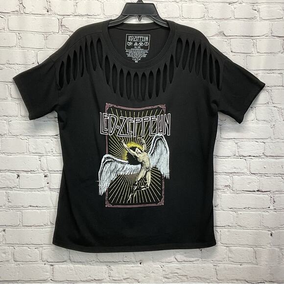 Led Zeppelin Band T-Shirt Women's Size 00 Black Distressed Icarus Angel Festival - Picture 3 of 6